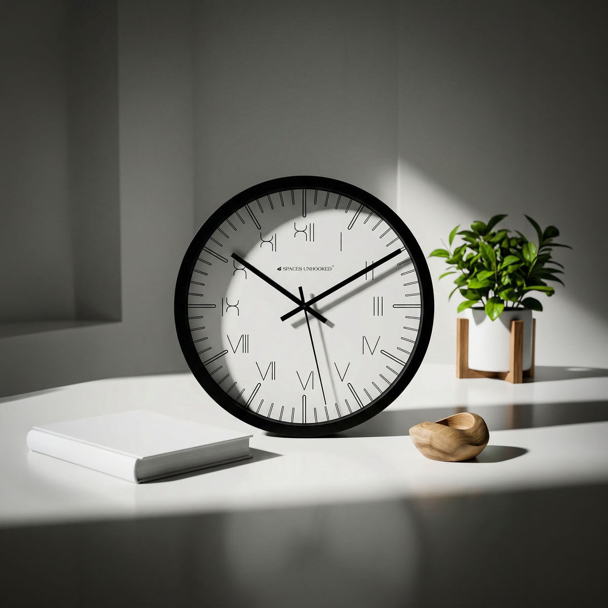 Side view matte black wall clock slim frame depth – premium quality round wall clock for home office decor