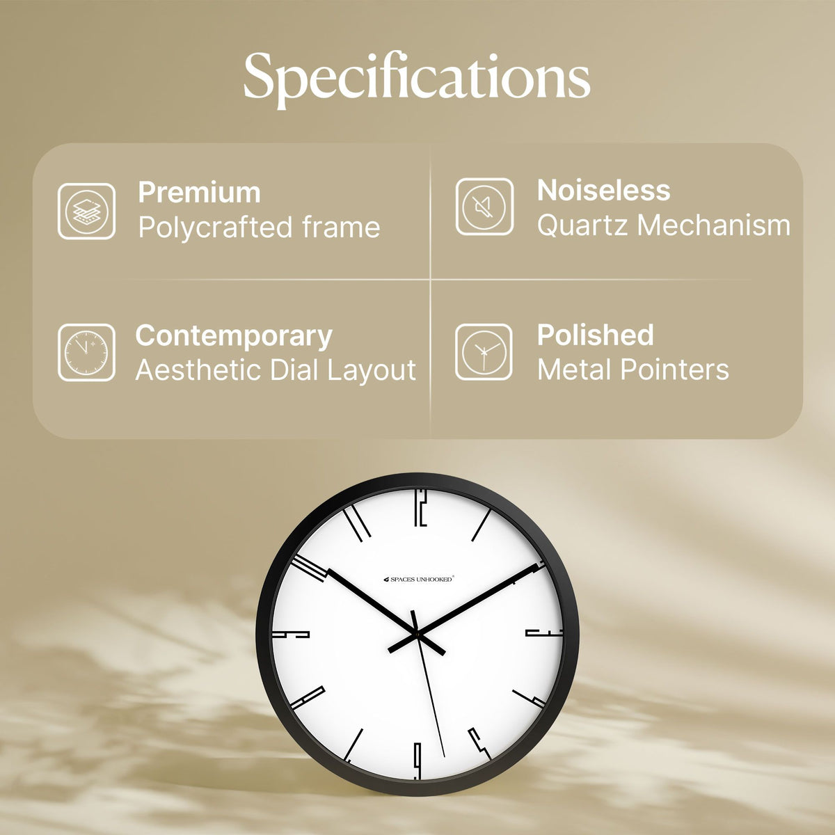 Side profile slim matte black frame round wall clock – premium silent wall clock bedroom living room India