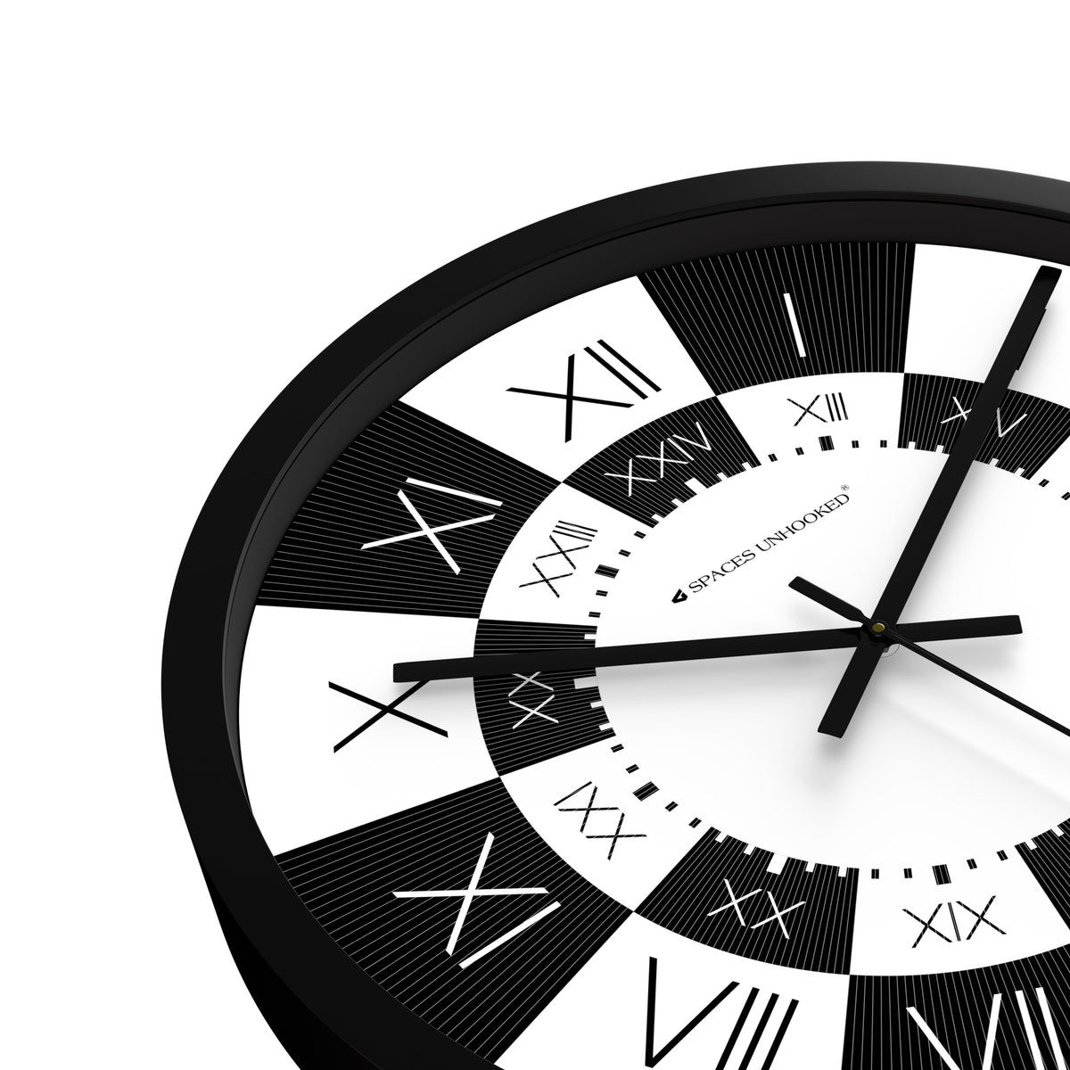 Close-up 12-hour Roman numeral outer ring black white checkered wall clock – decorative luxury wall clock home decor