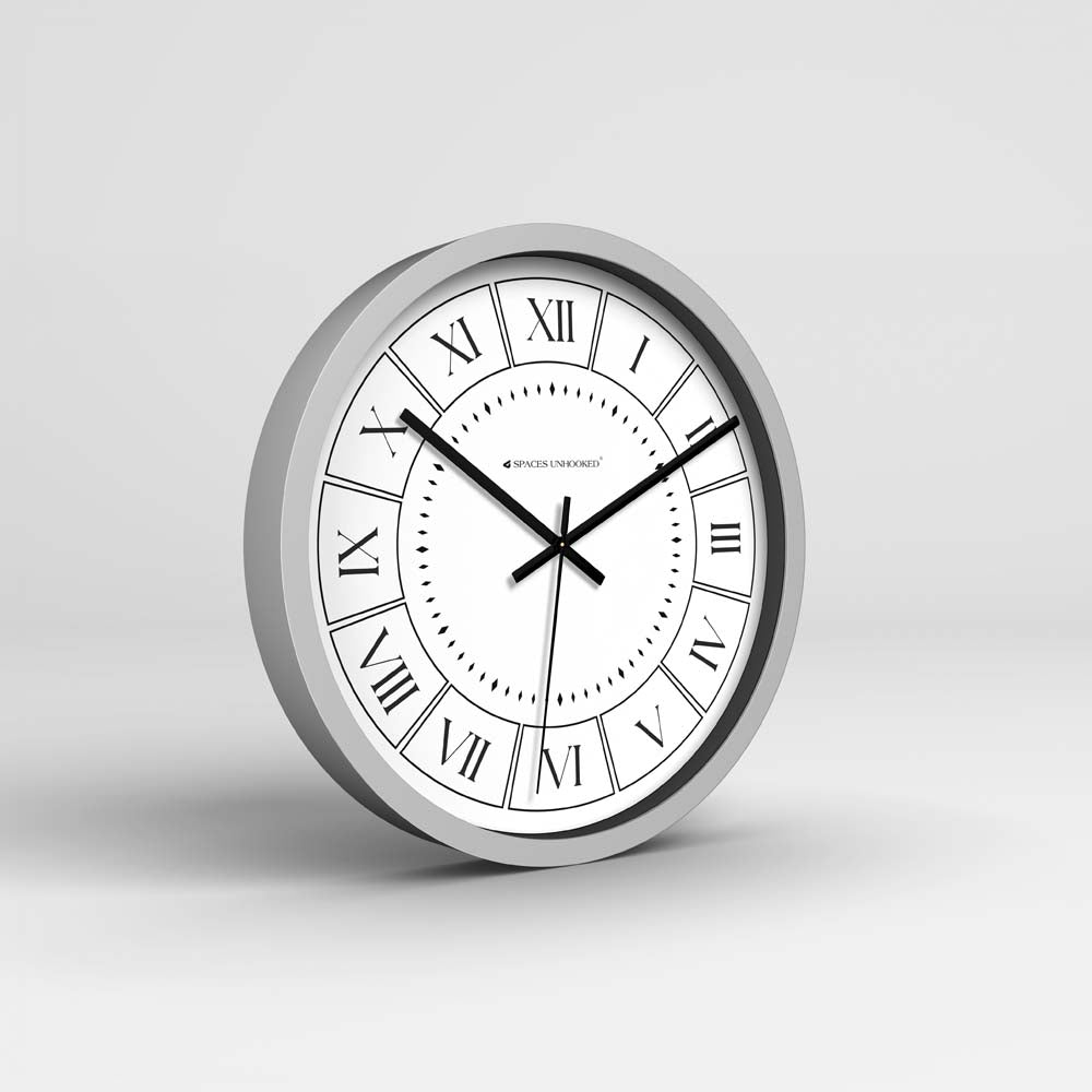 Large Silver Wall Clock – Structured Design – Spaces Unhooked