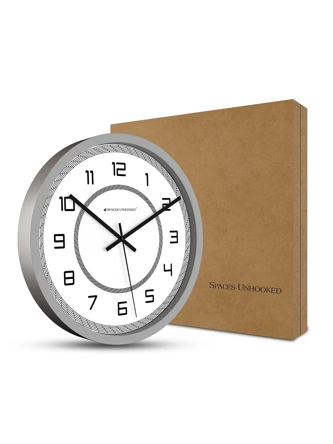 Grey Circle Texture Dial Wall Clock with Box – Premium Kraft Packaging | Designer Silent Wall Clocks