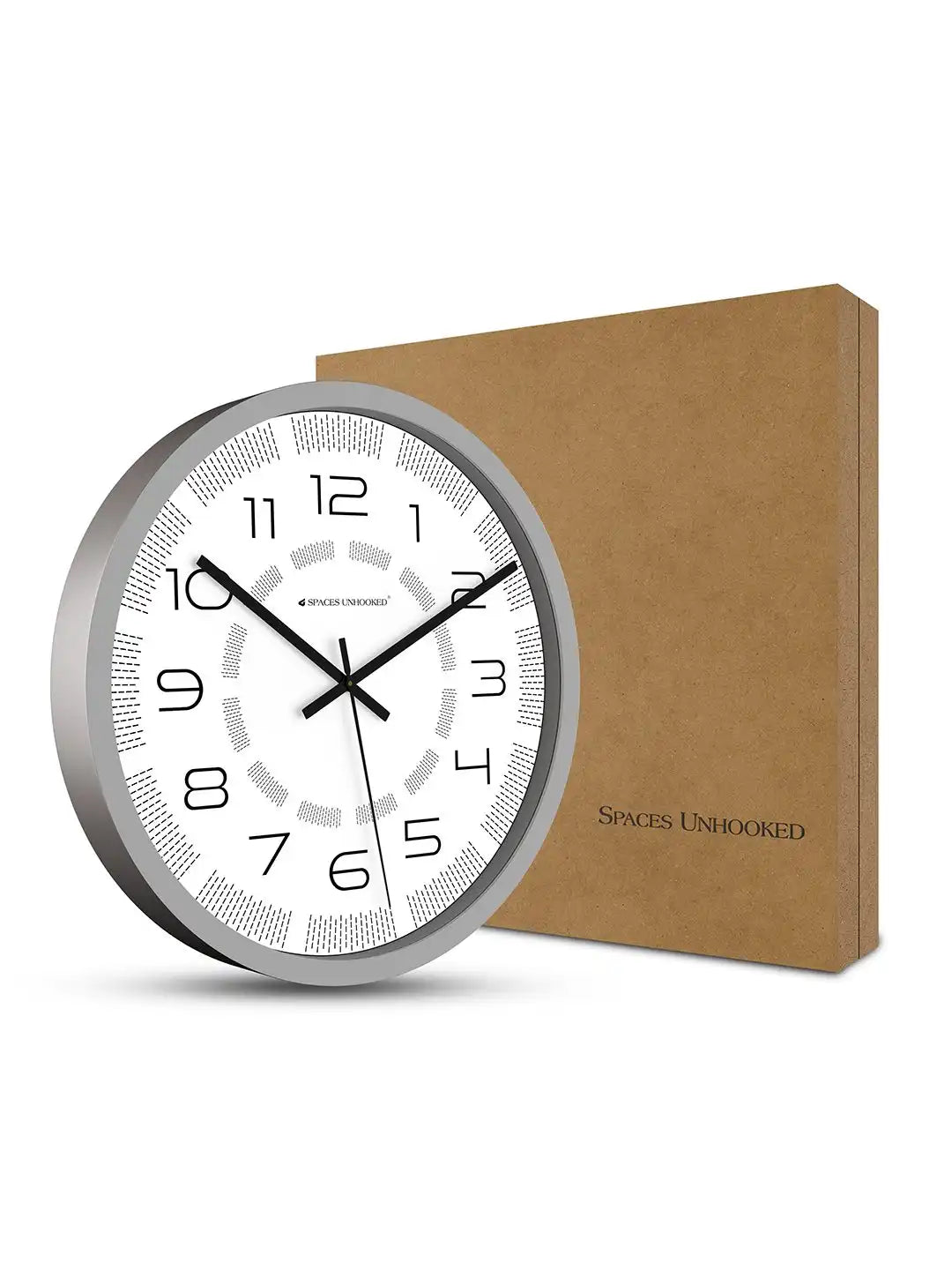 Grey Dash Texture Dial Wall Clock with Box – Premium Kraft Packaging | Designer Silent Wall Clocks
