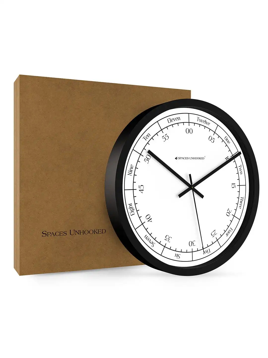 Black Word Hour Minute Dial Wall Clock with Box – Premium Packaging | Designer Wall Clocks