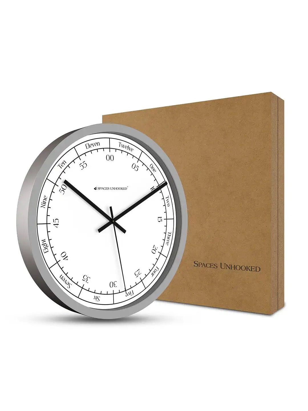 Grey Word Hour Minute Dial Wall Clock with Box – Premium Packaging | Designer Wall Clocks