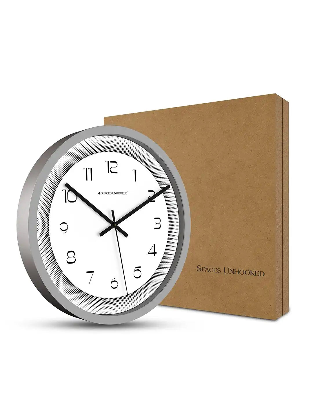 Grey Halftone Border Dial Wall Clock with Box – Premium Packaging | Designer Wall Clocks