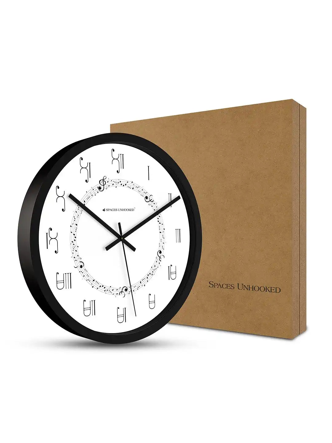 Front View Black Wall Clock - Designer Wall Clock with Treble Clef Dial