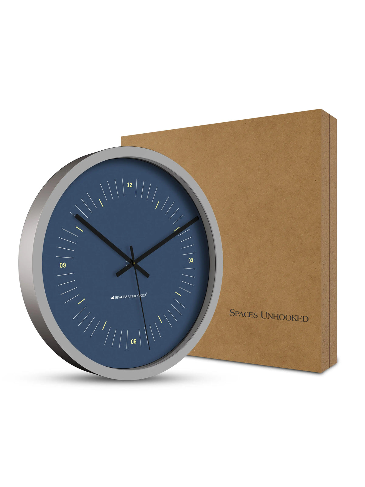 With Box – Premium wall clock packed with brand box, navy dial design for gifting