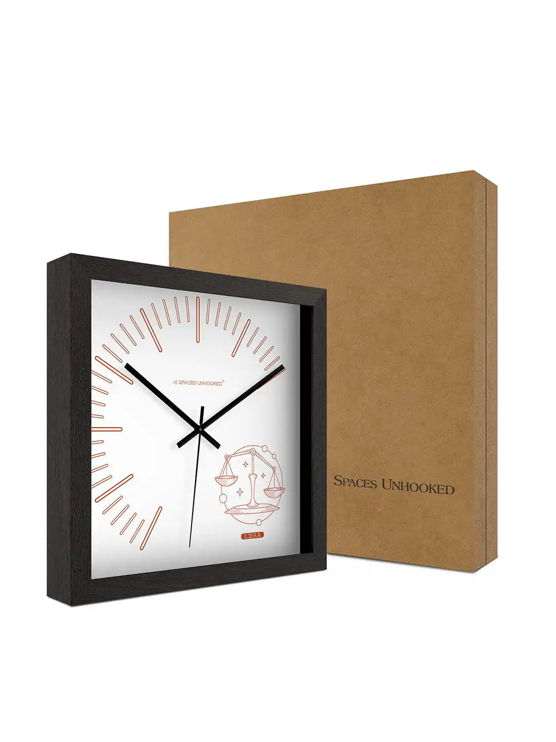 Spaces Unhooked Libra Zodiac Large Wooden Wall Clock with Kraft Gift Box Packaging - Dark Wood Wall Clock