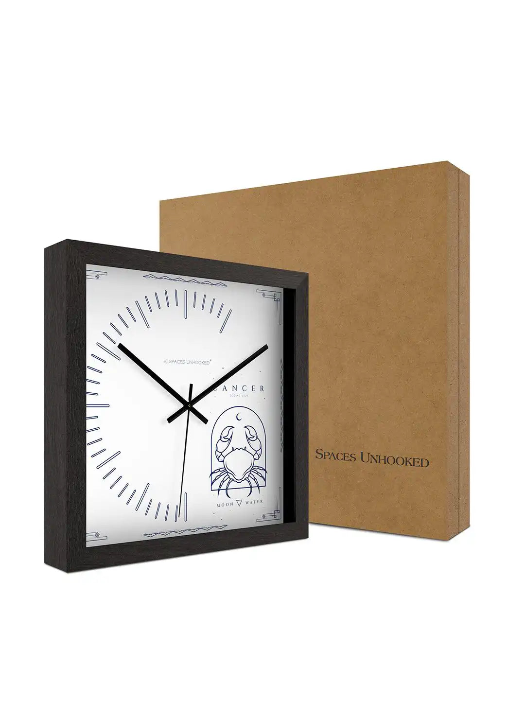 Spaces Unhooked Cancer Zodiac Large Wooden Wall Clock with Kraft Gift Box Packaging - Dark Wood Wall Clock