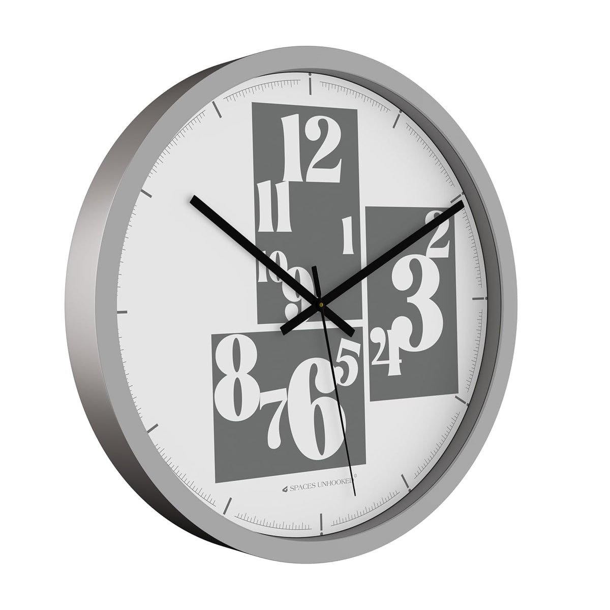 Wall clock with a modern design featuring large numbers on a white background