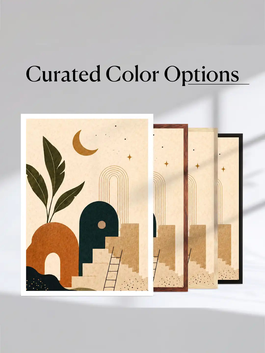 Boho celestial wall art set of 3 - abstract botanical illustration artwork - modern celestial decor - black wooden frames - Spaces Unhooked