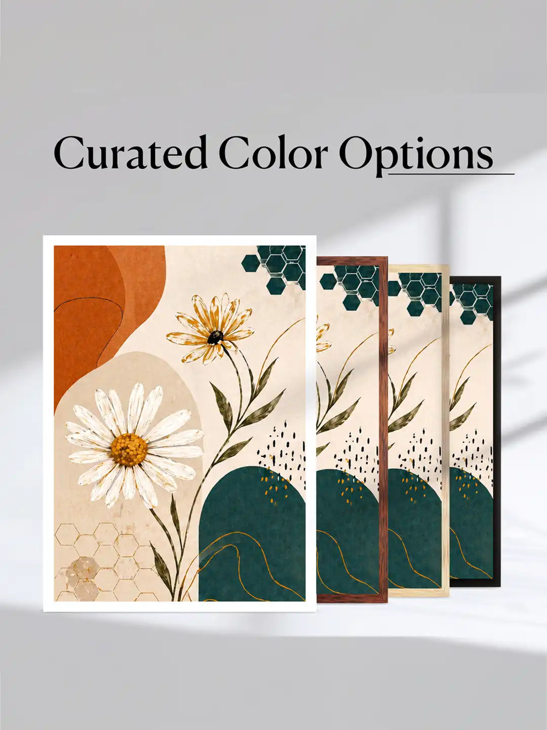 Boho botanical wall art set of 3 - abstract floral illustration artwork - modern botanical decor - black wooden frames - Spaces Unhooke