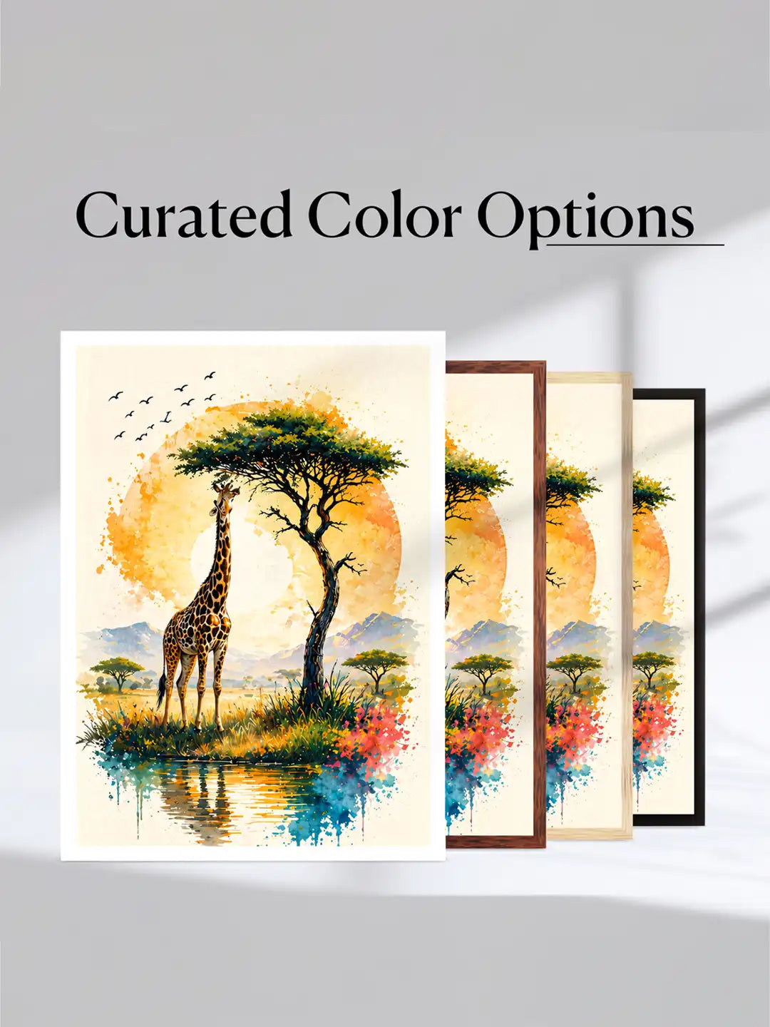 Watercolor wildlife nature wall art set of 3 - rustic contemporary landscape artwork - mountain and wildlife decor - black wooden frames - Spaces Unhooked