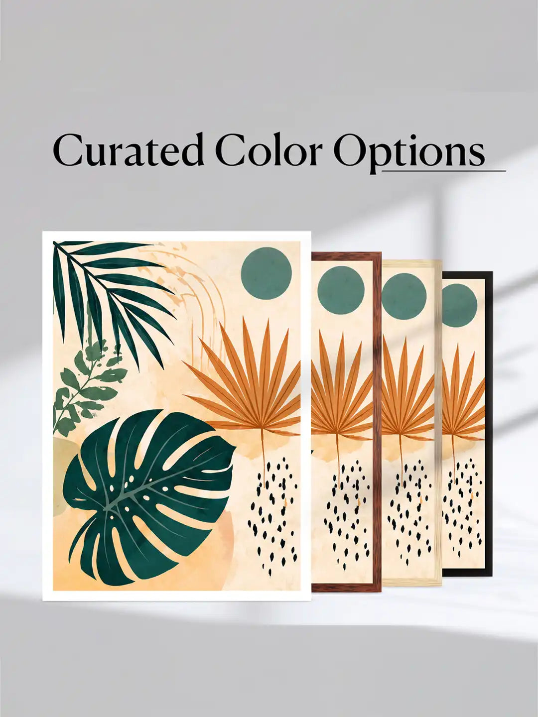 Boho tropical wall art set of 3 - botanical illustration artwork - tropical leaves and exotic birds decor - black wooden frames - Spaces Unhooked