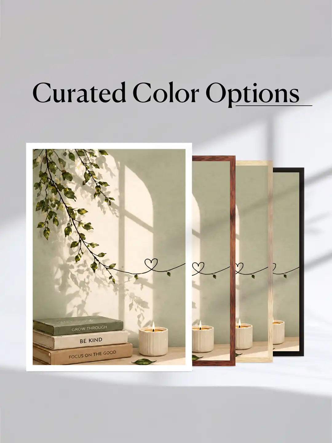 Japandi mindfulness wall art set of 3 - organic minimalism nature artwork - calming botanical decor - black wooden frames - Spaces Unhooked