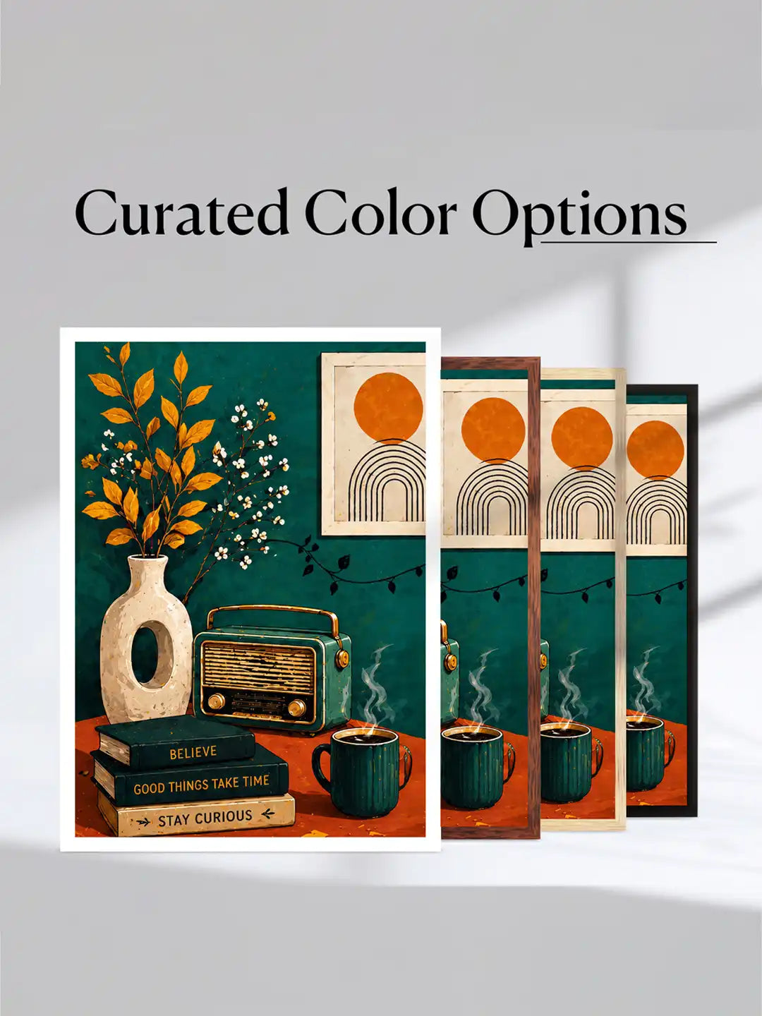 Lifestyle and travel wall art set of 3 - vintage eclectic illustration artwork - wanderlust inspired decor - black wooden frames - Spaces Unhooked