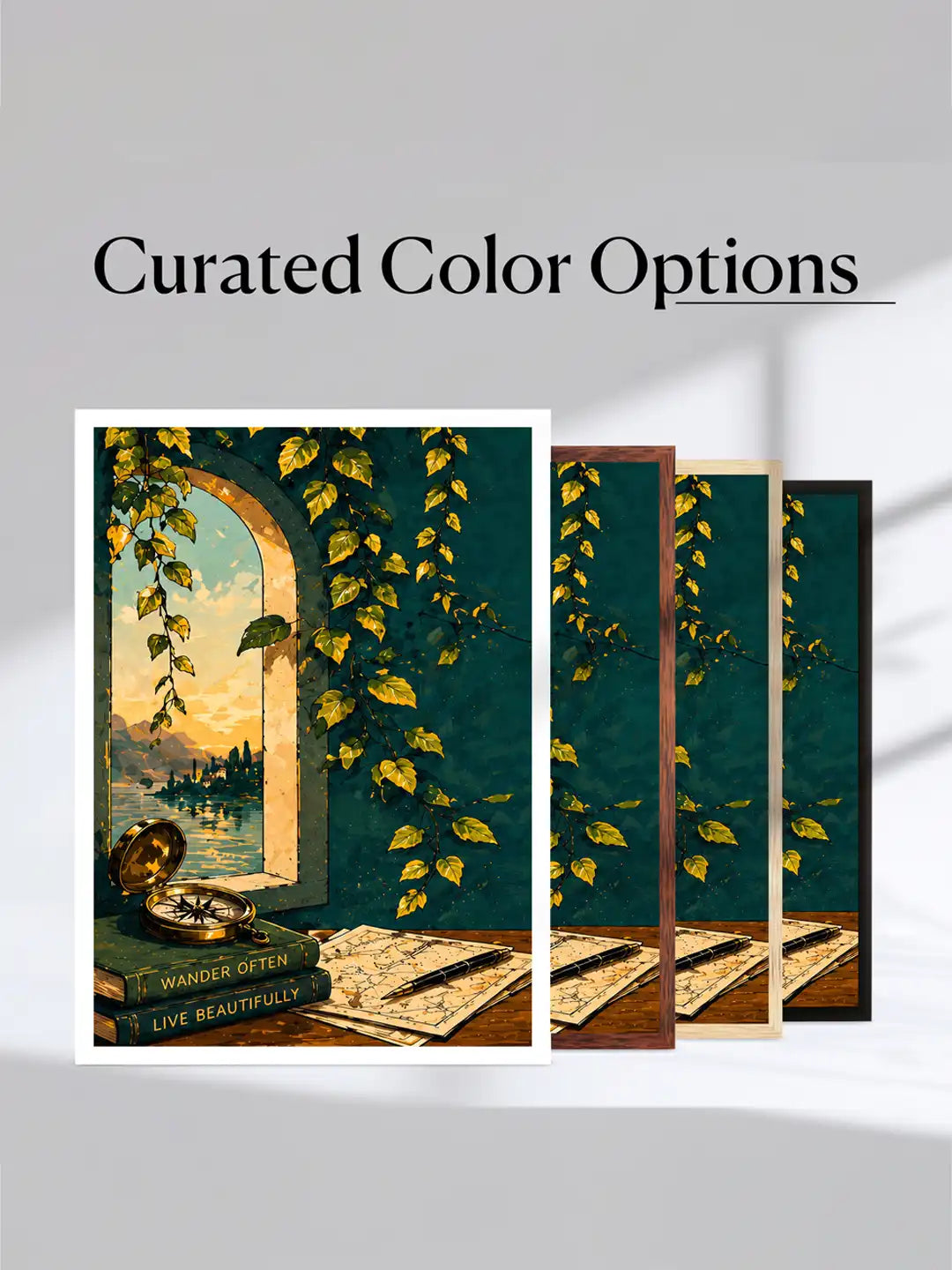 European vintage travel wall art set of 3 - cultural illustration artwork - architecture and exploration decor - black wooden frames - Spaces Unhooked