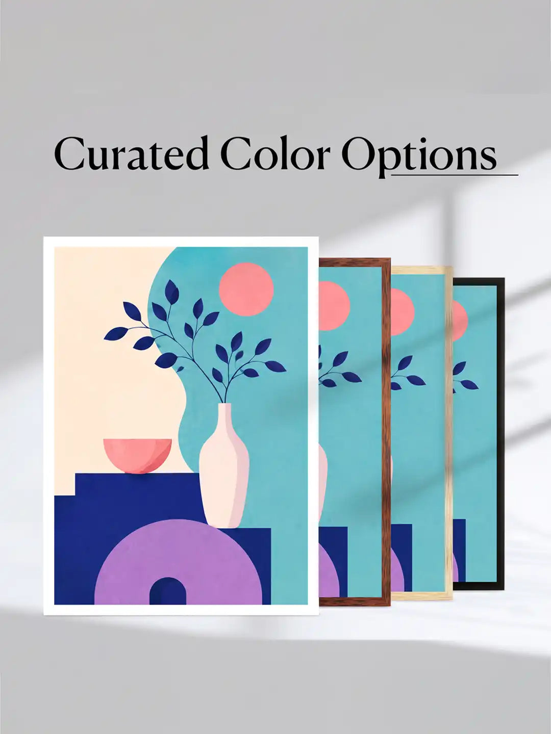 Geometric illustration wall art set of 3 - Memphis still life artwork - colorful abstract decor - black wooden frames - Spaces Unhooked