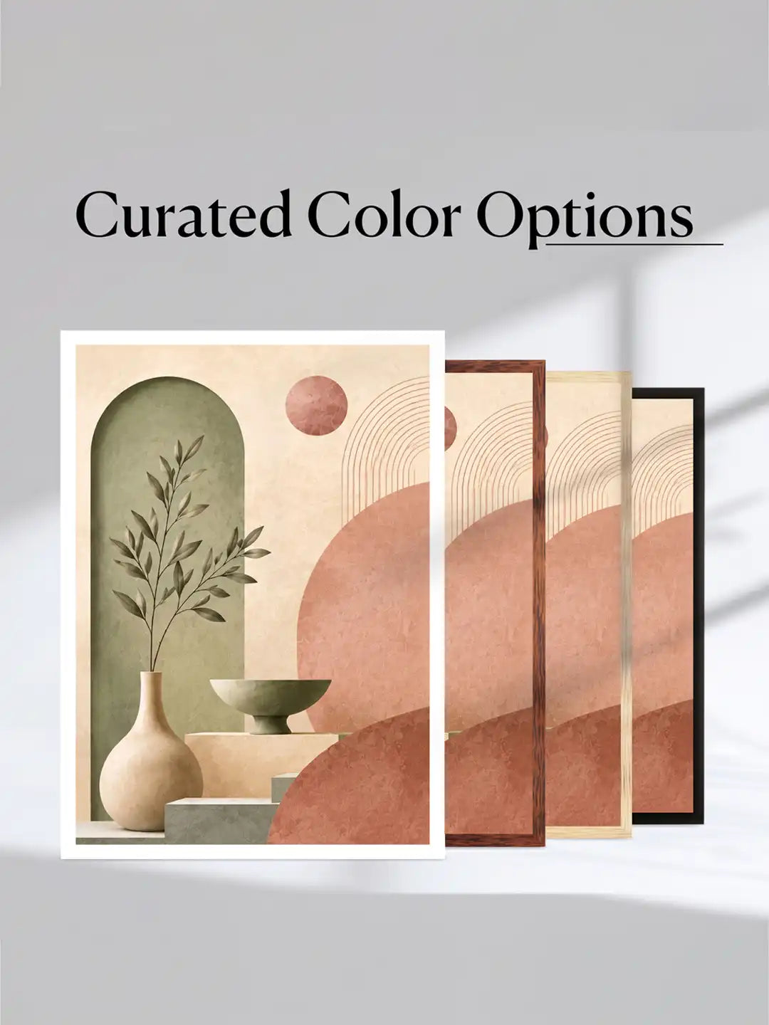 Digital Illustration - Minimal Boho Still Life Earthy Tones - Black Wooden Wall Frames - Spaces Unhooked