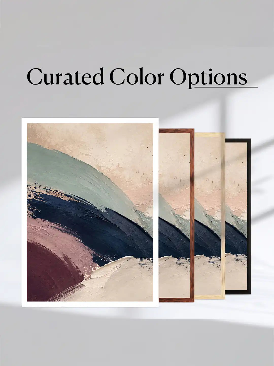 Abstract wall art set of 3 - gestural abstraction artwork - contemporary abstract forms - black wooden frames - Spaces Unhooked