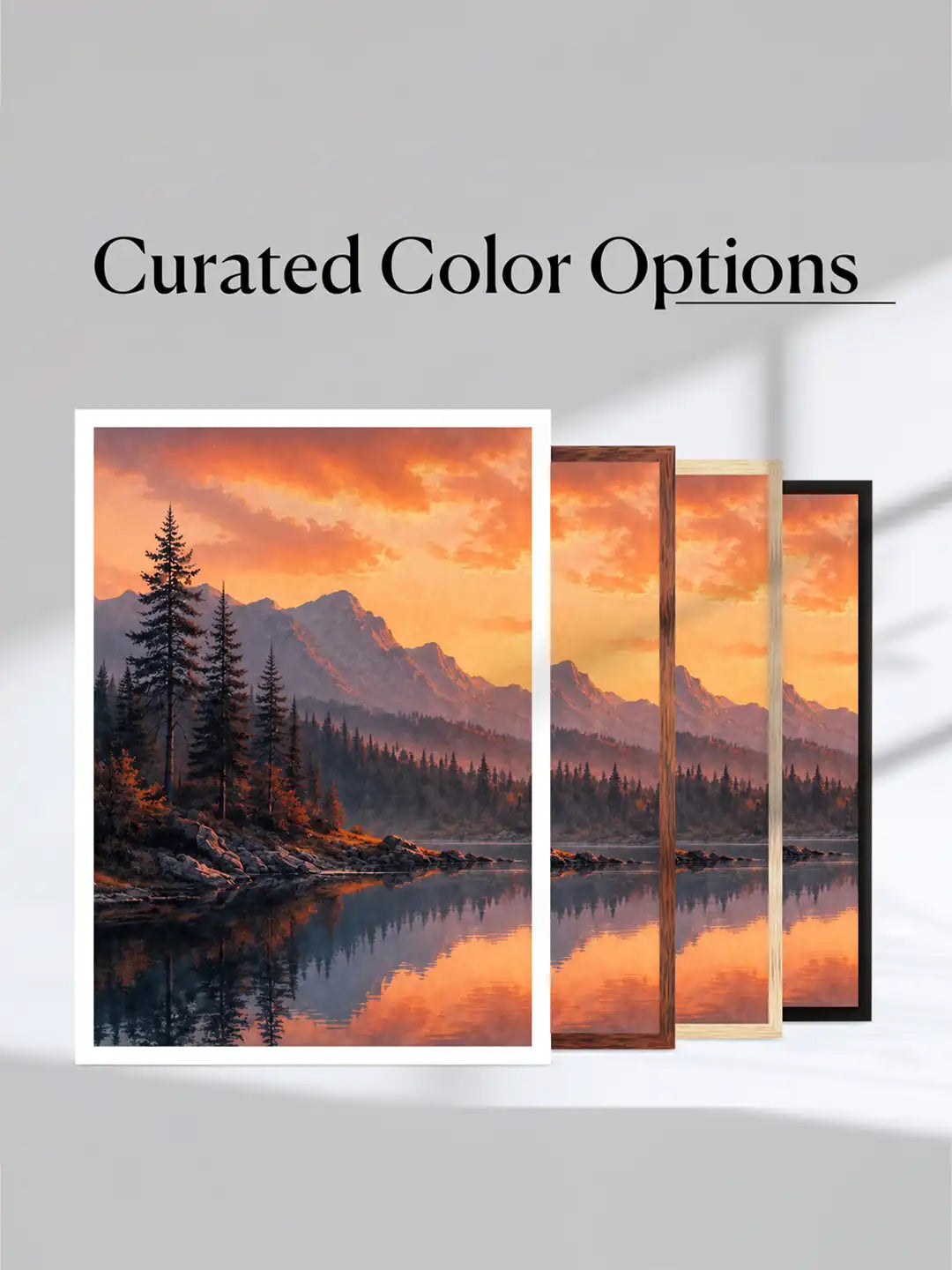 Digital Landscape Painting - Mountain Lake Sunset Autumn - Black Wooden Wall Frames - Atmospheric Landscape - Spaces Unhooked