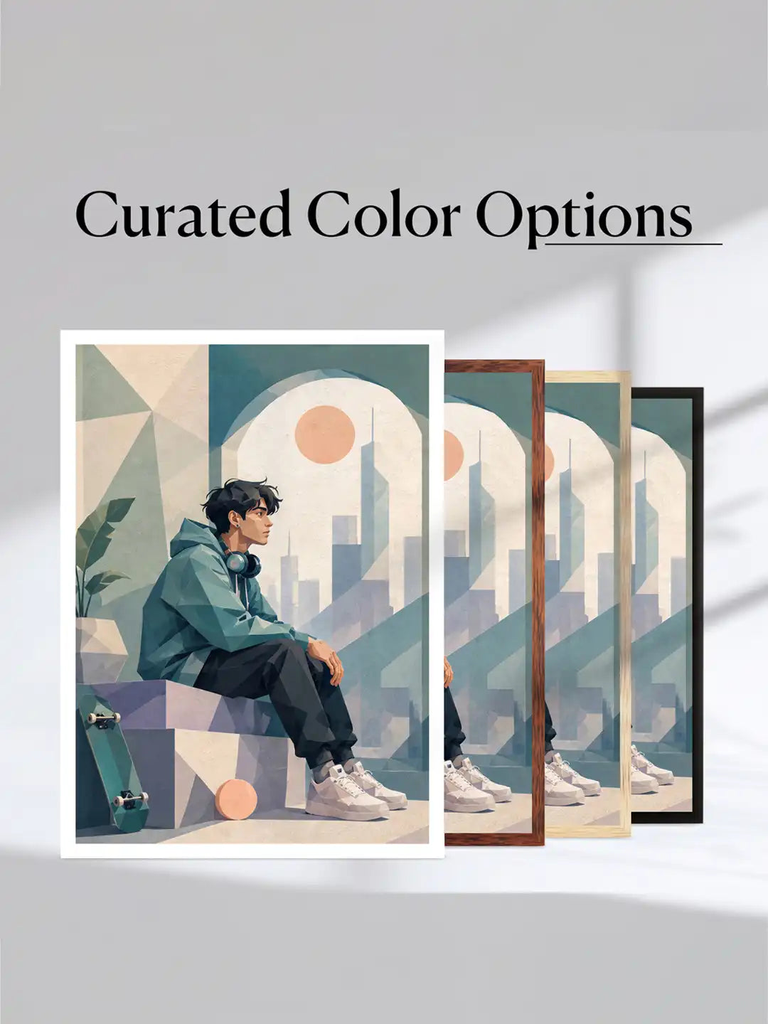 Low Poly Illustration - Modern Youth Urban Teen - Black Wooden Wall Frames - Geometric Minimalism - Spaces Unhooked