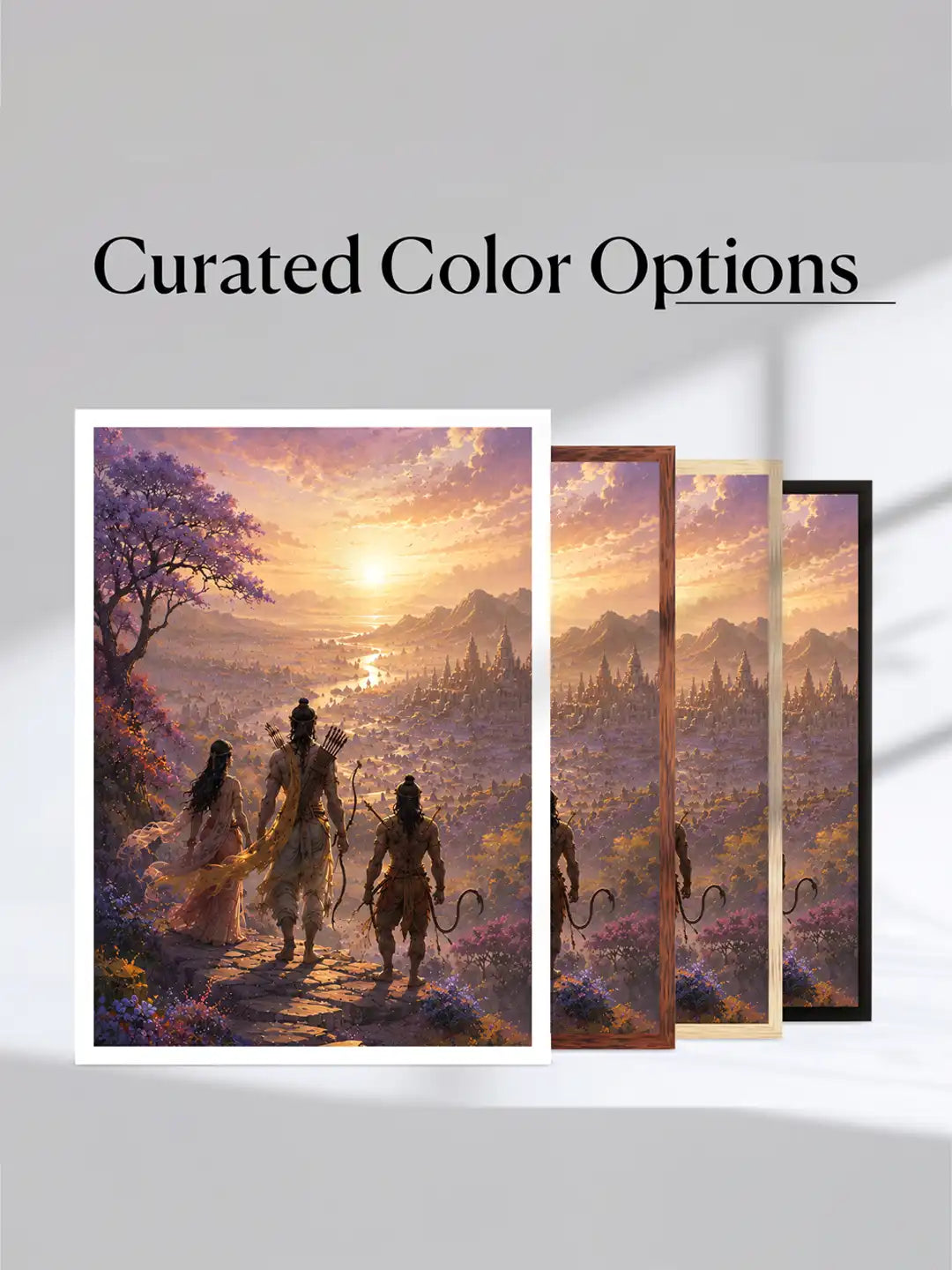 Digital Matte Painting - Ramayana Epic Ram Sita Hanuman - Black Wooden Wall Frames - Mythological Art - Spaces Unhooked