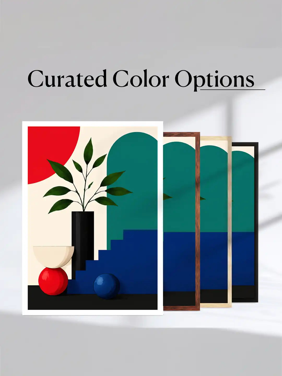 Geometric Illustration - Minimalist Still Life Bold Colours - Black Wooden Wall Frames - Spaces Unhooked