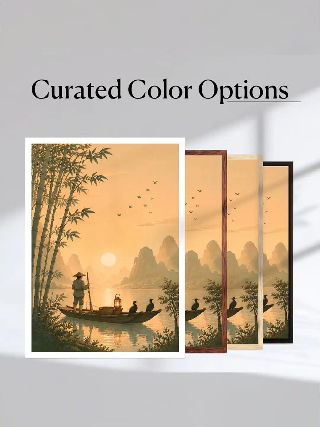 Atmospheric Illustration - East Asian Landscape Japanism - Black Wooden Wall Frames - Spaces Unhooked