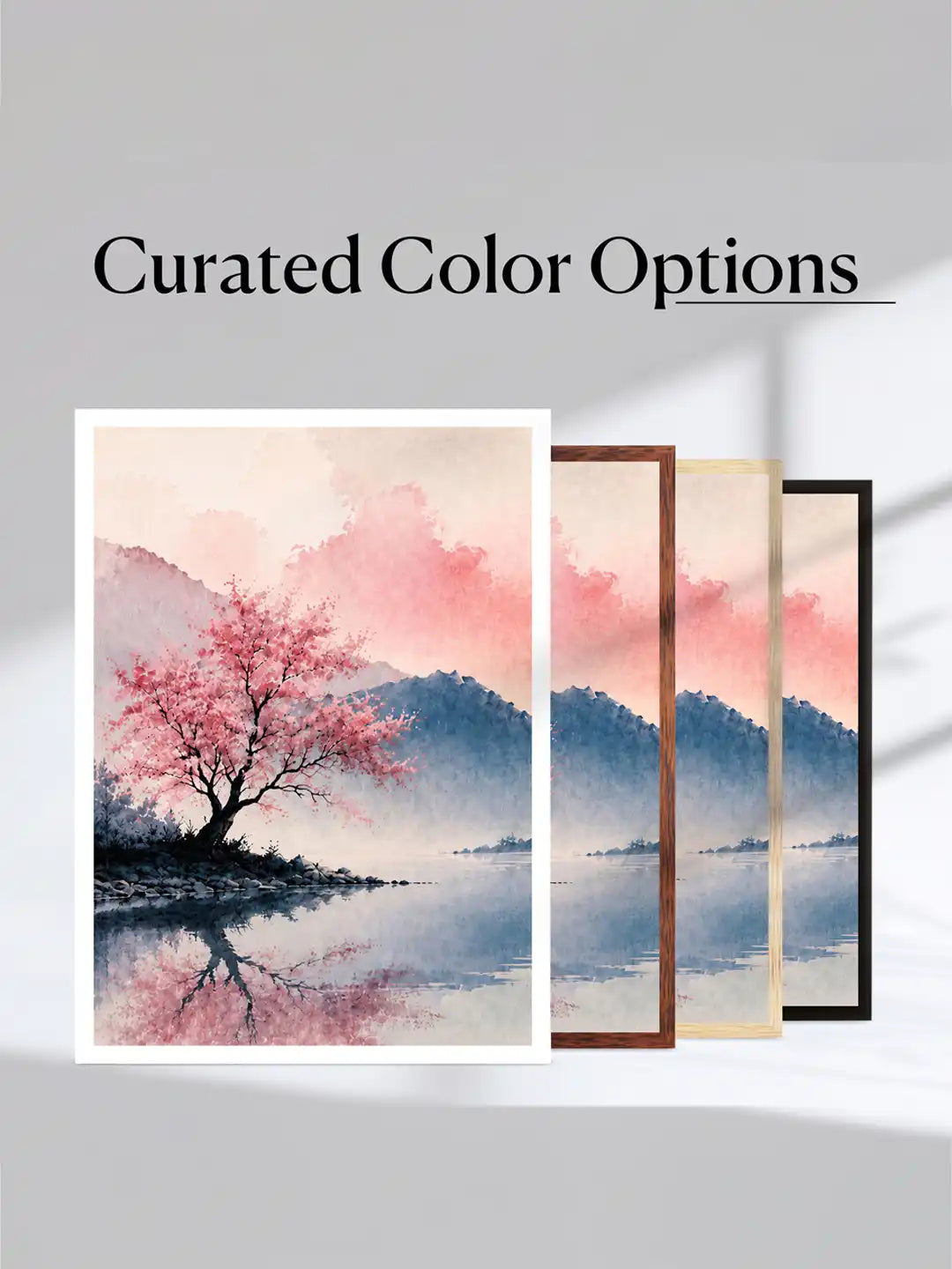 Watercolor Landscape - Tranquil Mountain Lake Zen - Black Wooden Wall Frames - Zen Inspired Decor - Spaces Unhooked
