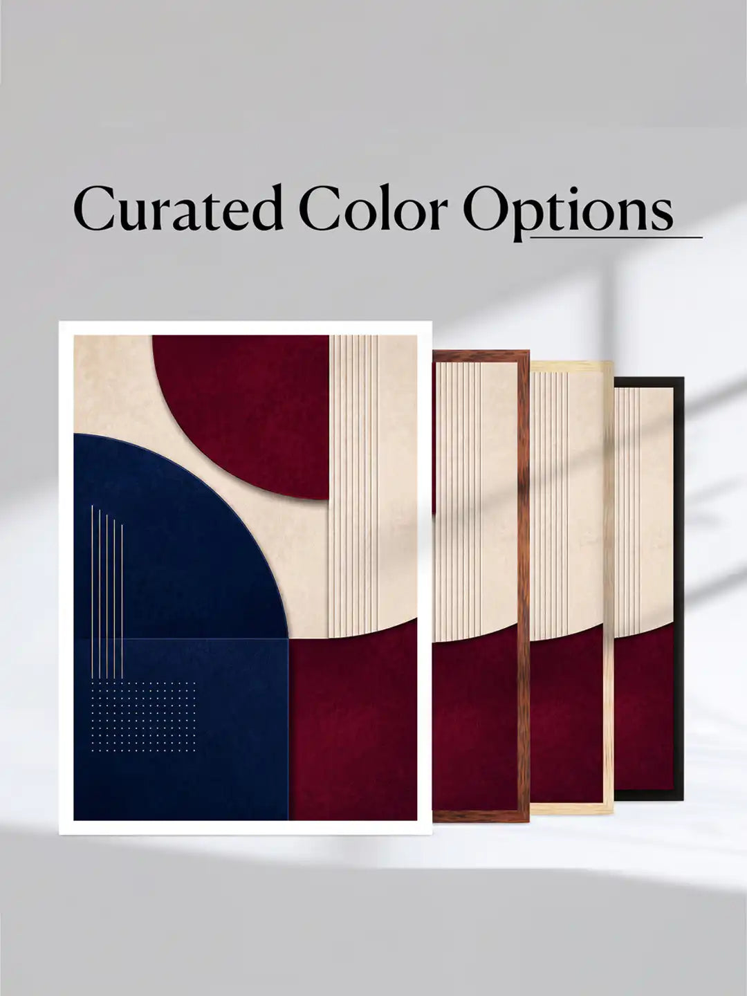 Modern Contemporary Abstract Geometry - Burgundy Navy Green - Black Wooden Wall Frames - Spaces Unhooked