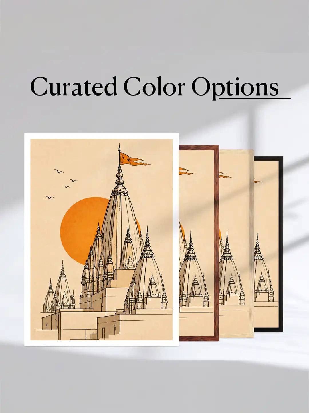 Minimalist Line Art - Varanasi Spiritual Cityscape - Black Wooden Wall Frames - Spiritual Aesthetic - Spaces Unhooked