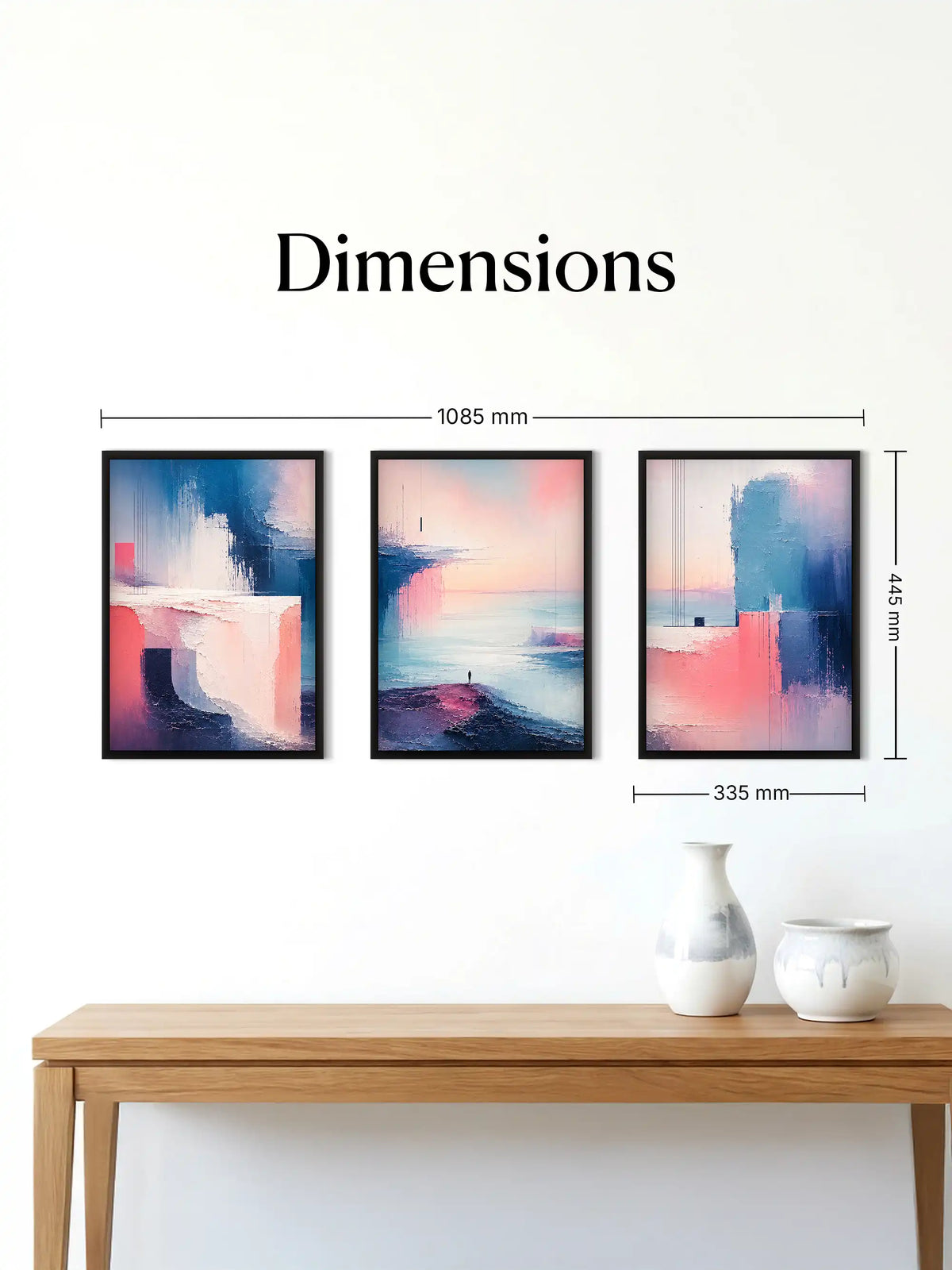 Abstract sea shore wall art set of 3 - painterly abstraction artwork - coastal contemporary decor - black wooden frames - Spaces Unhooked