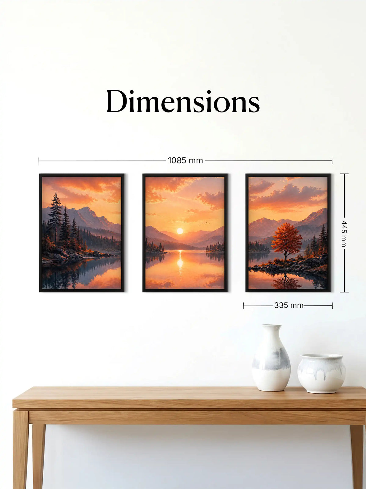 Digital Landscape Painting - Mountain Lake Sunset Autumn - Black Wooden Wall Frames - Atmospheric Landscape - Spaces Unhooked