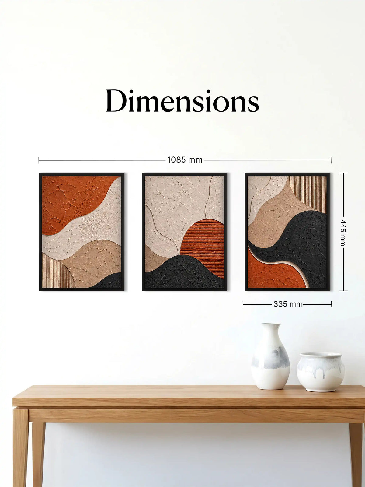Textured Abstract - Abstract Organic Forms Terracotta Black - Black Wooden Wall Frames - Spaces Unhooked