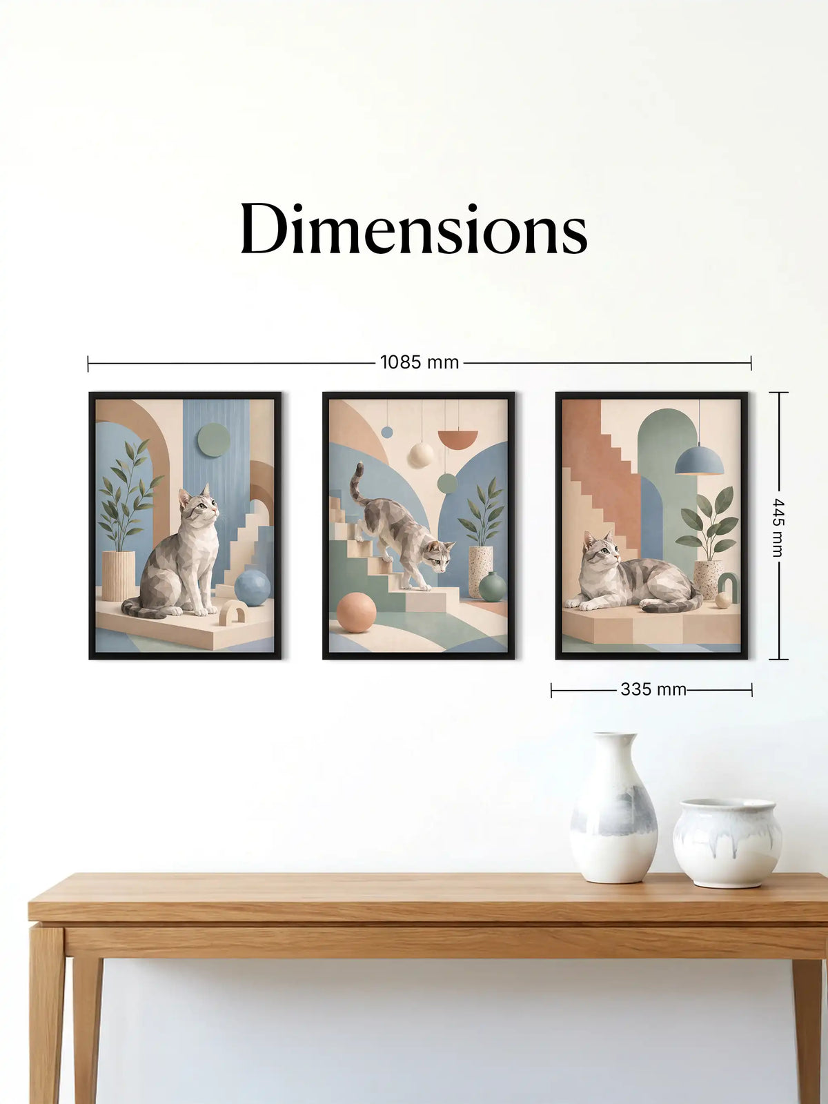 Low Poly Illustration - Playful Cat Geometric Minimalism - Black Wooden Wall Frames - Spaces Unhooked