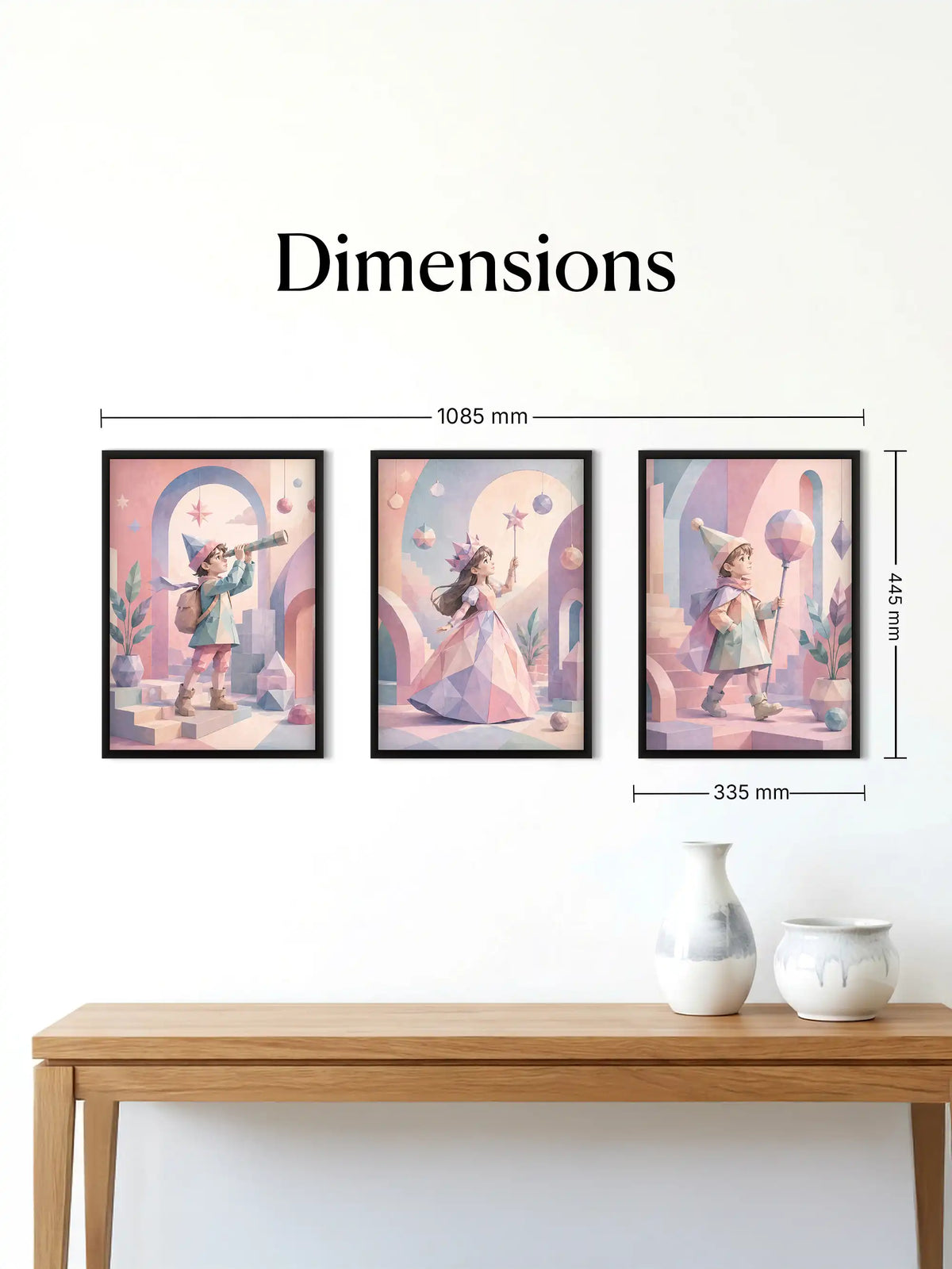 Low Poly Illustration - Childhood Imagination Fantasy Kids - Black Wooden Wall Frames - Spaces Unhooked