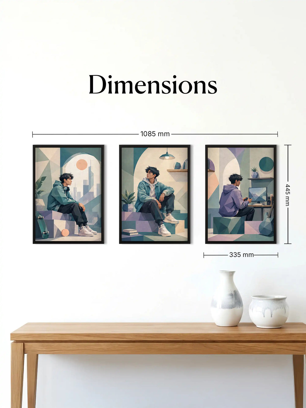 Low Poly Illustration - Modern Youth Urban Teen - Black Wooden Wall Frames - Geometric Minimalism - Spaces Unhooked