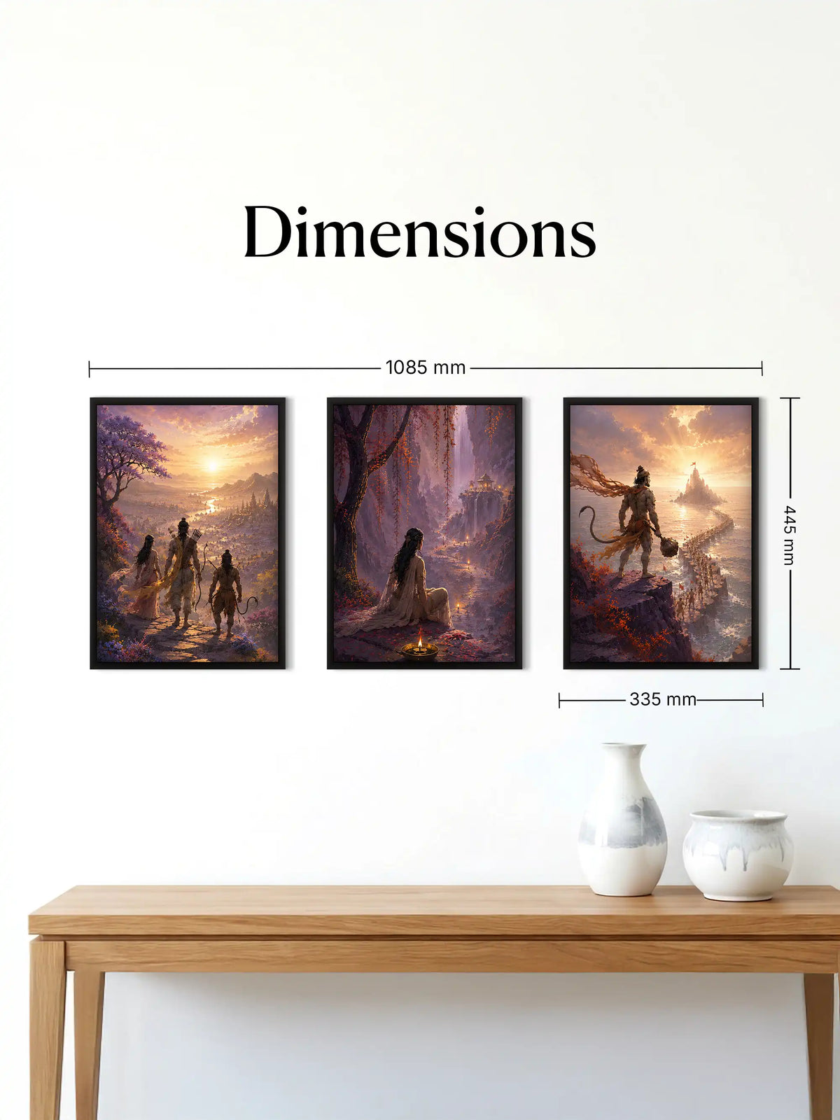 Digital Matte Painting - Ramayana Epic Ram Sita Hanuman - Black Wooden Wall Frames - Mythological Art - Spaces Unhooked