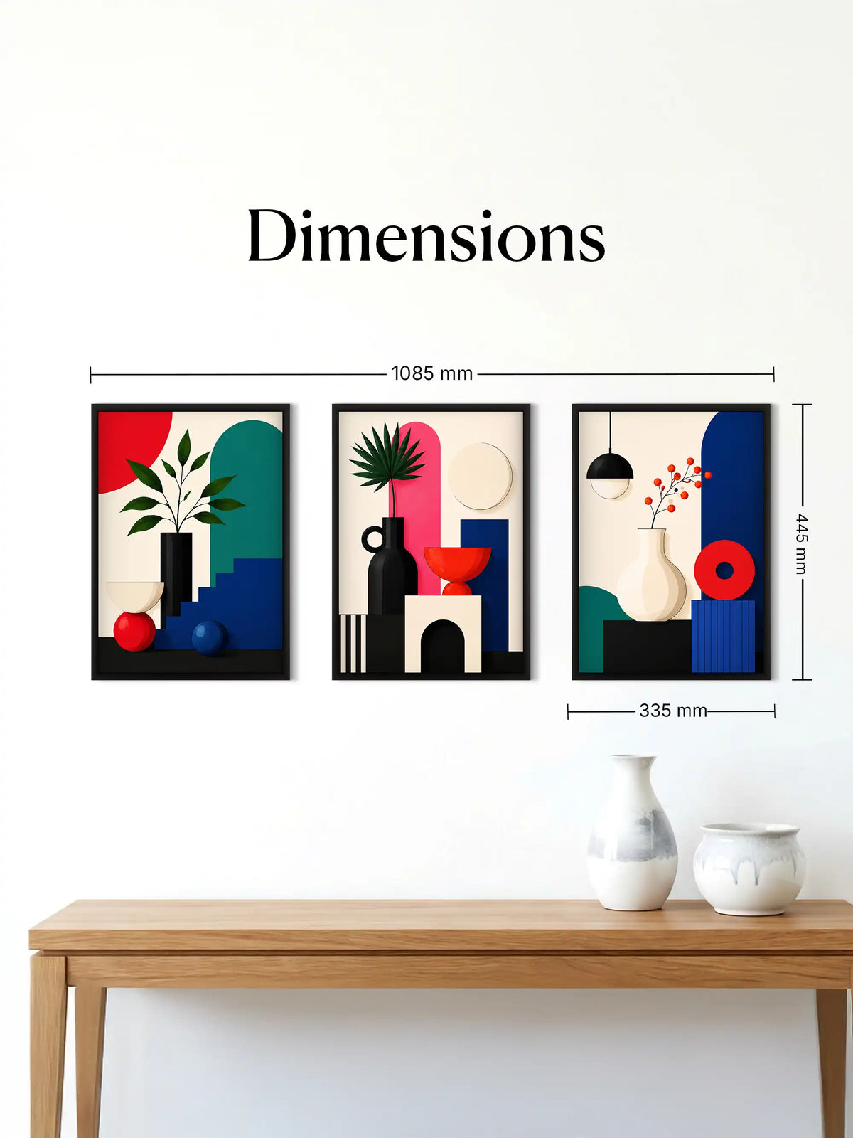 Geometric Illustration - Minimalist Still Life Bold Colours - Black Wooden Wall Frames - Spaces Unhooked