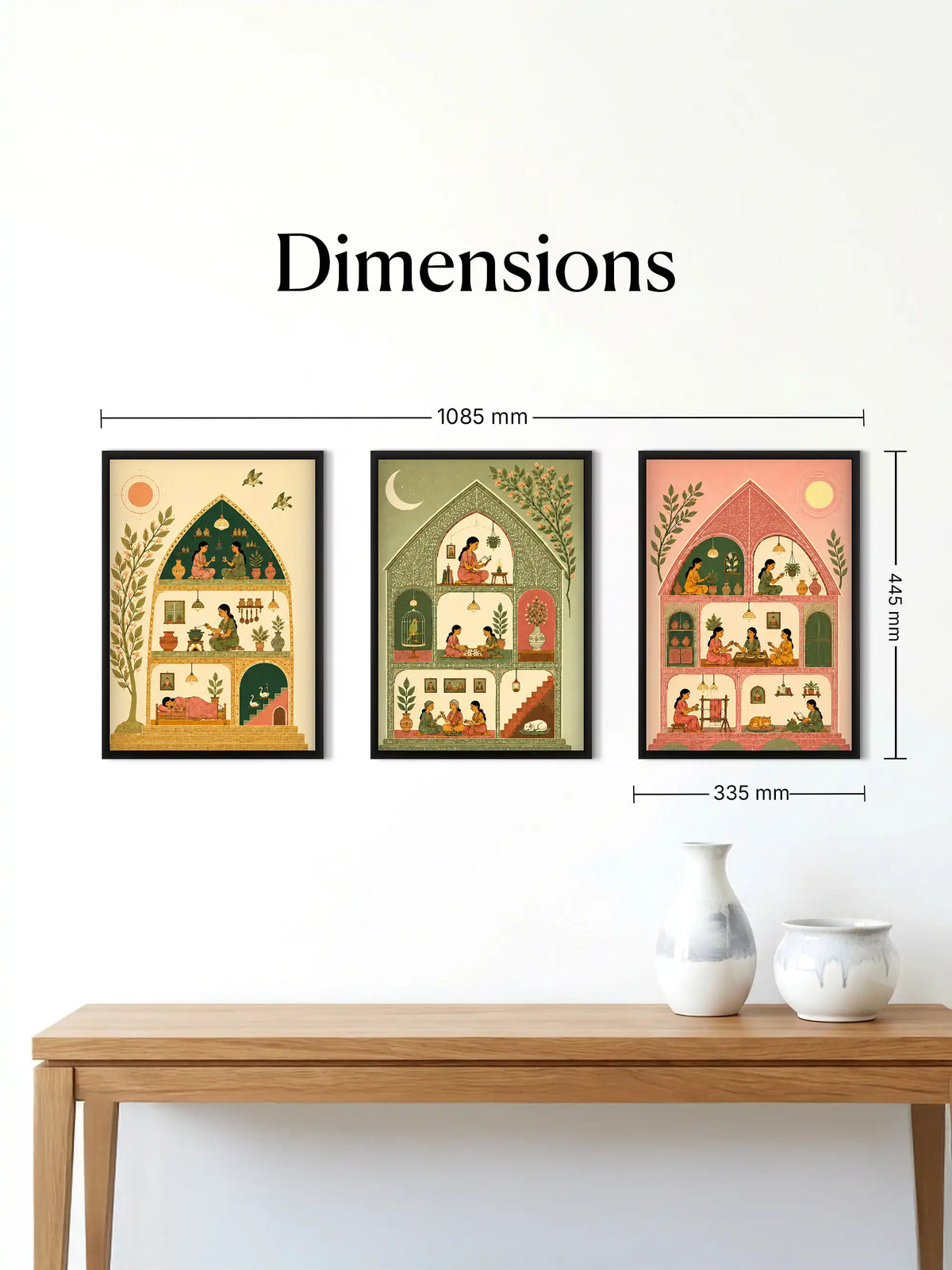 Narrative Illustration - Gond Art Domestic Life Indian Home - Black Wooden Wall Frames - Spaces Unhooked