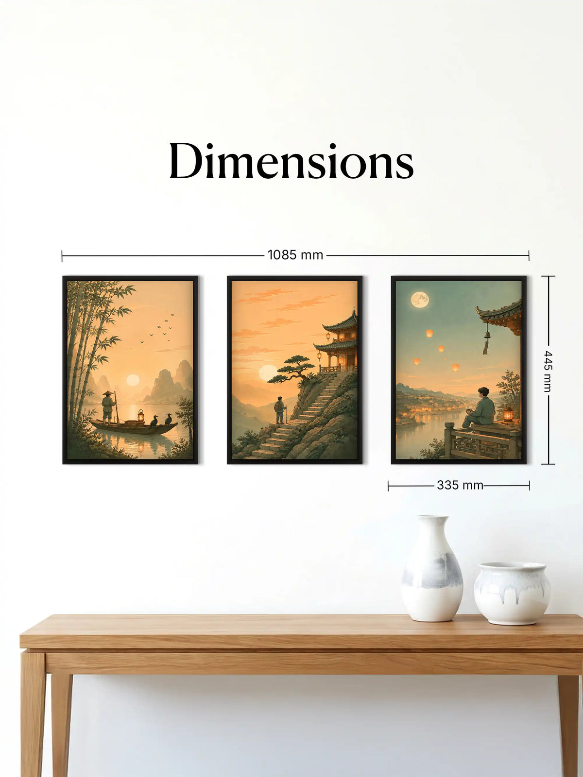Atmospheric Illustration - East Asian Landscape Japanism - Black Wooden Wall Frames - Spaces Unhooked