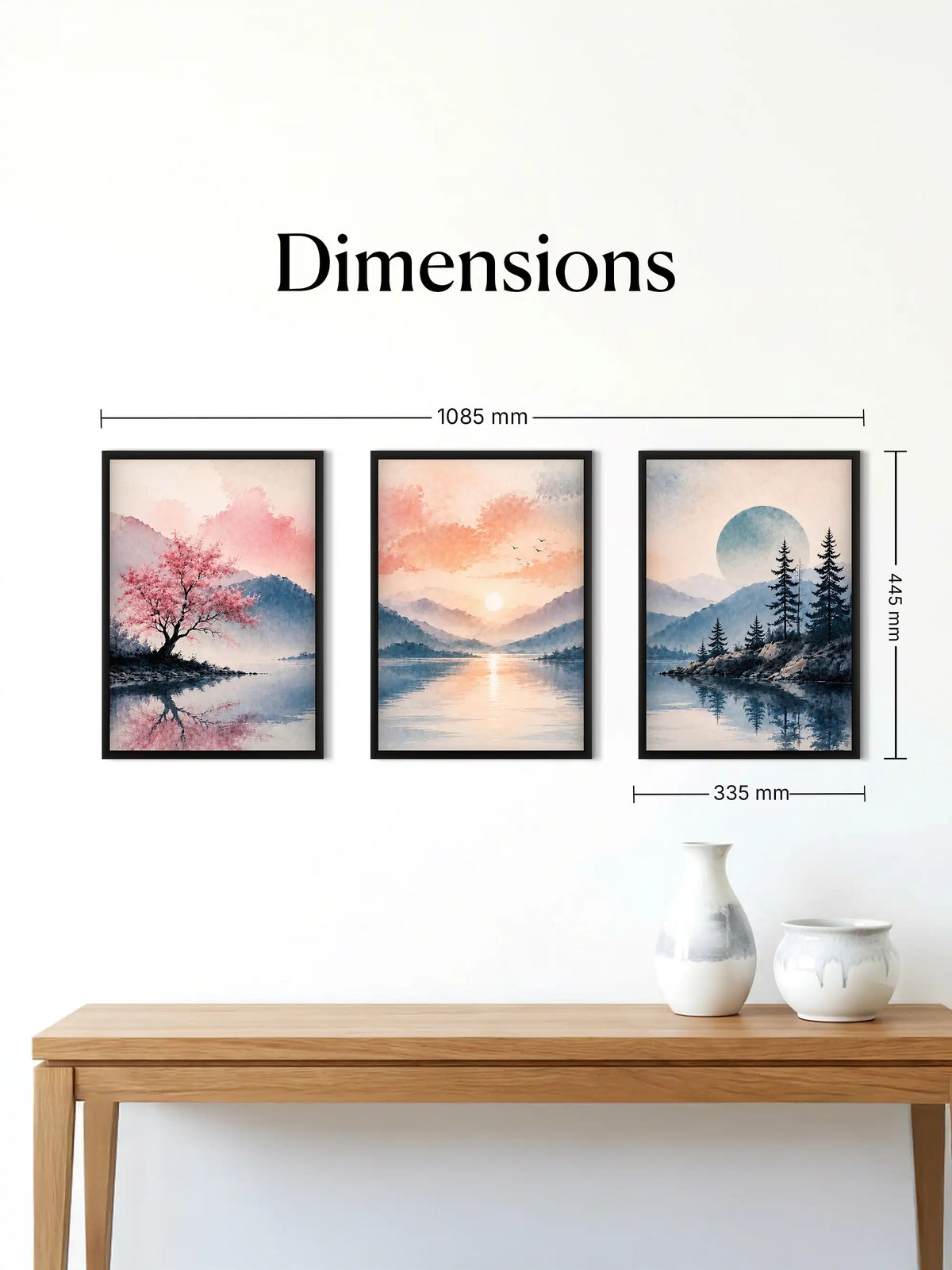 Watercolor Landscape - Tranquil Mountain Lake Zen - Black Wooden Wall Frames - Zen Inspired Decor - Spaces Unhooked