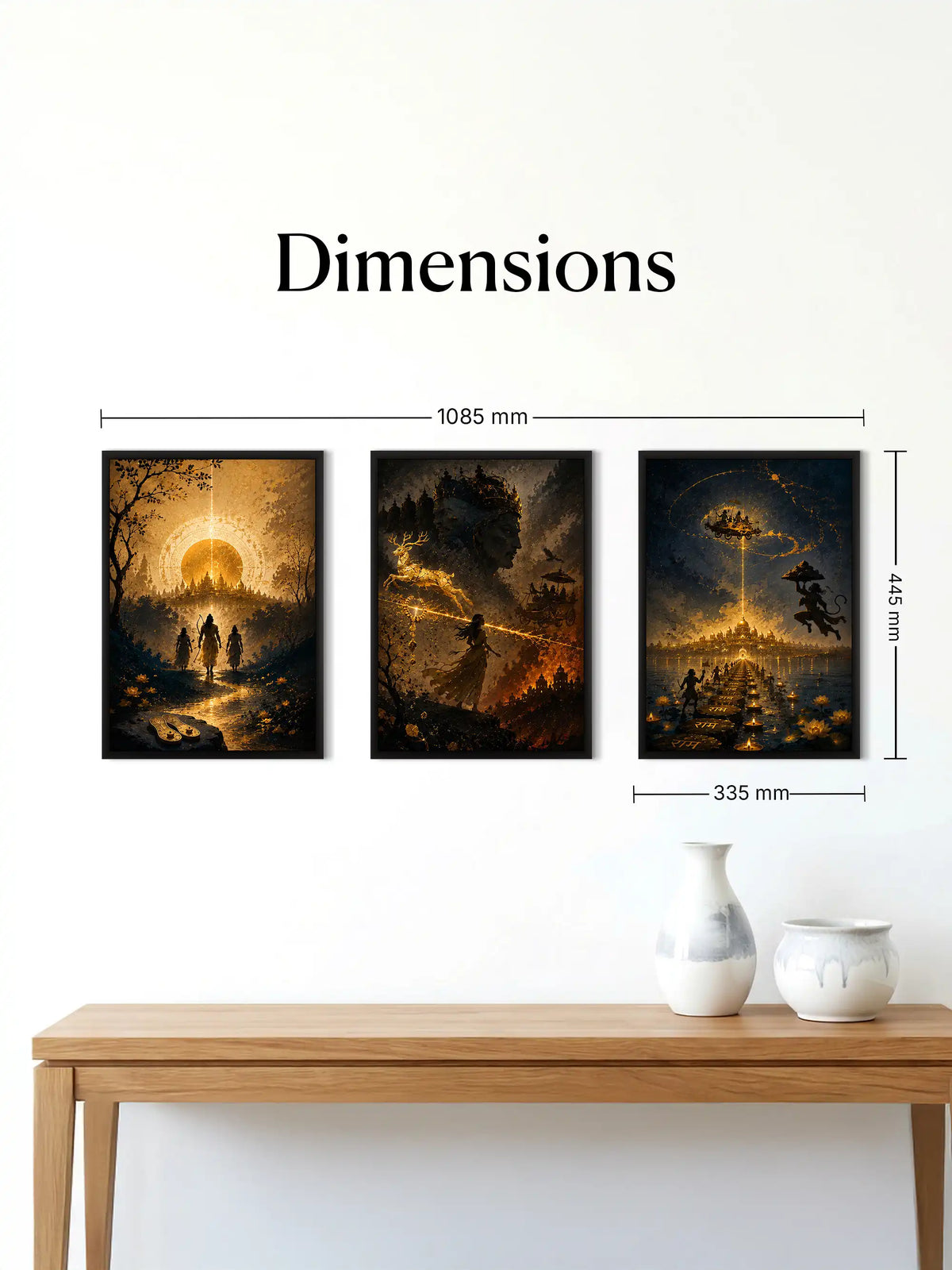 Cinematic Illustration - Ramayana Epic Narrative - Black Wooden Wall Frames - Epic Mythological Luxury - Spaces Unhooked