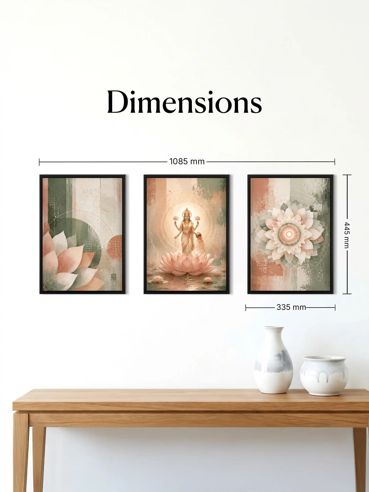 Sacred Decorative Art - Goddess Lakshmi Lotus Spirituality - Black Wooden Wall Frames - Modern Spiritual - Spaces Unhooked