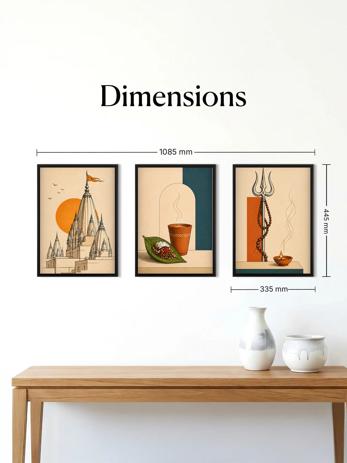 Minimalist Line Art - Varanasi Spiritual Cityscape - Black Wooden Wall Frames - Spiritual Aesthetic - Spaces Unhooked