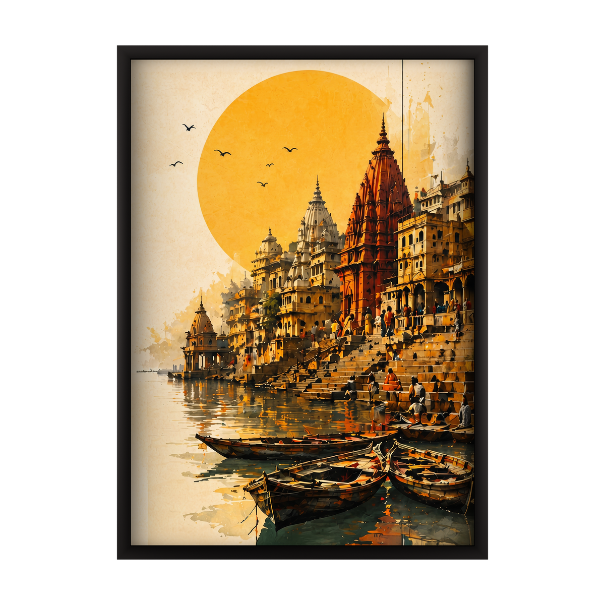 Vibrant contemporary heritage art inspired by Kashi. Set of 3 wooden framed paintings to elevate your home decor.