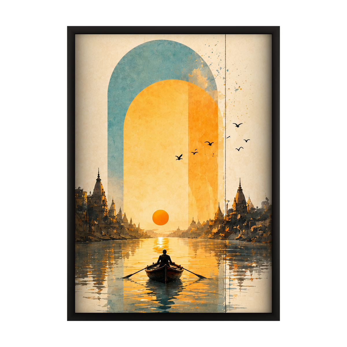 Vibrant contemporary heritage art inspired by Kashi. Set of 3 wooden framed paintings to elevate your home decor.