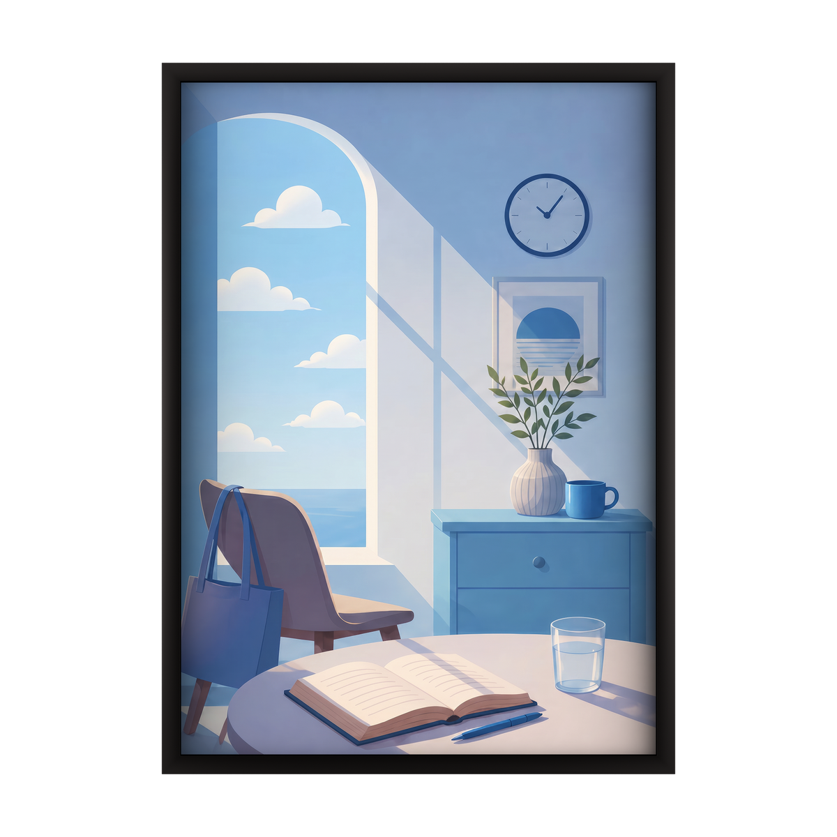 Capture the magic of golden hour with this warm digital illustration in a polished wooden frame for your walls.