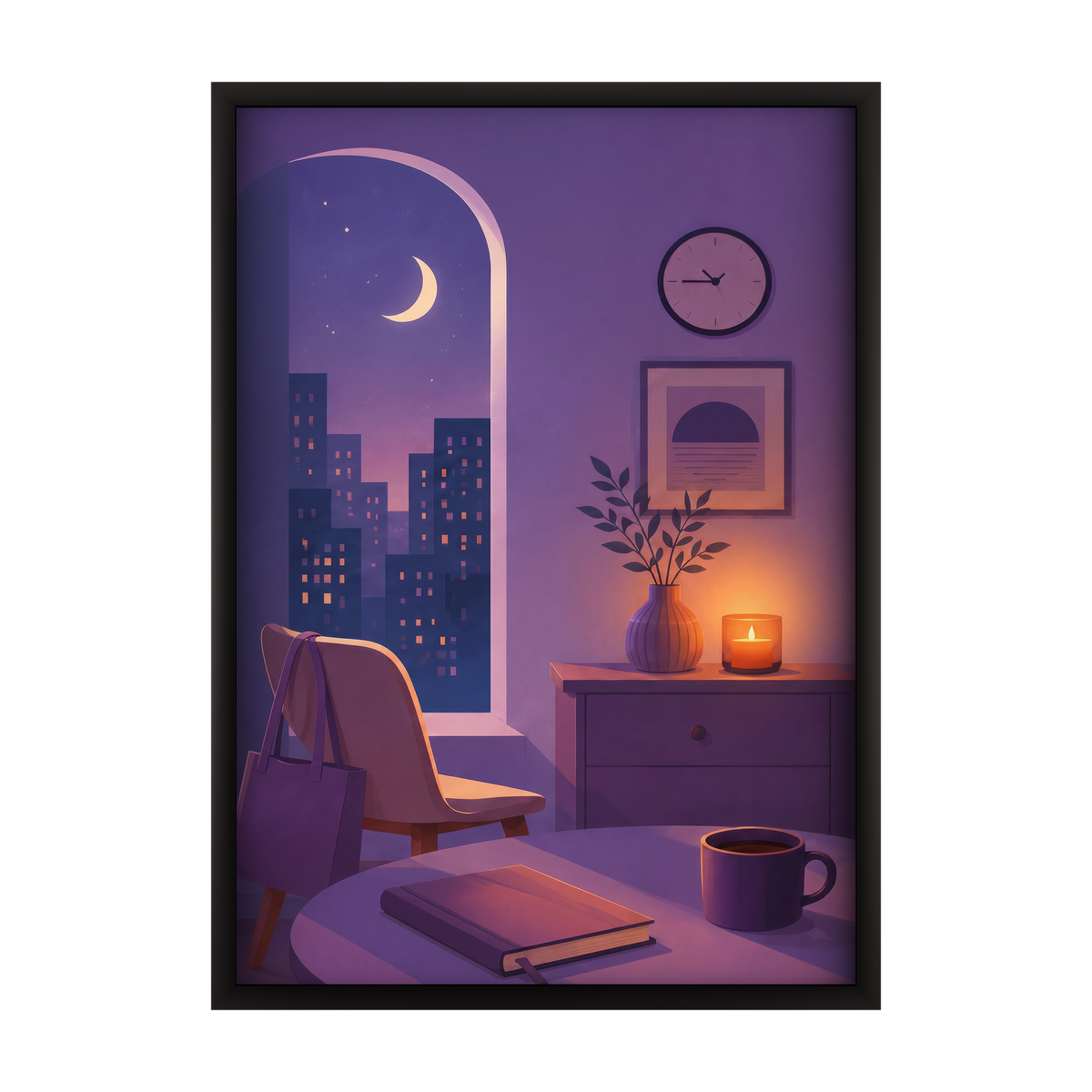 Capture the magic of golden hour with this warm digital illustration in a polished wooden frame for your walls.